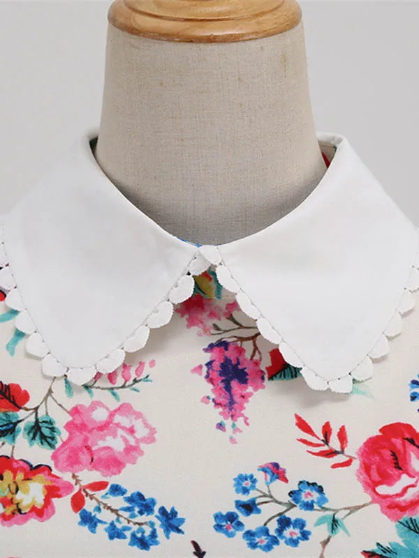Women Vintage Dress Floral Print Peter pan Collar Elegant Party Dress Puff Short Sleeve Pin Up 50s Party Sundress 3XL