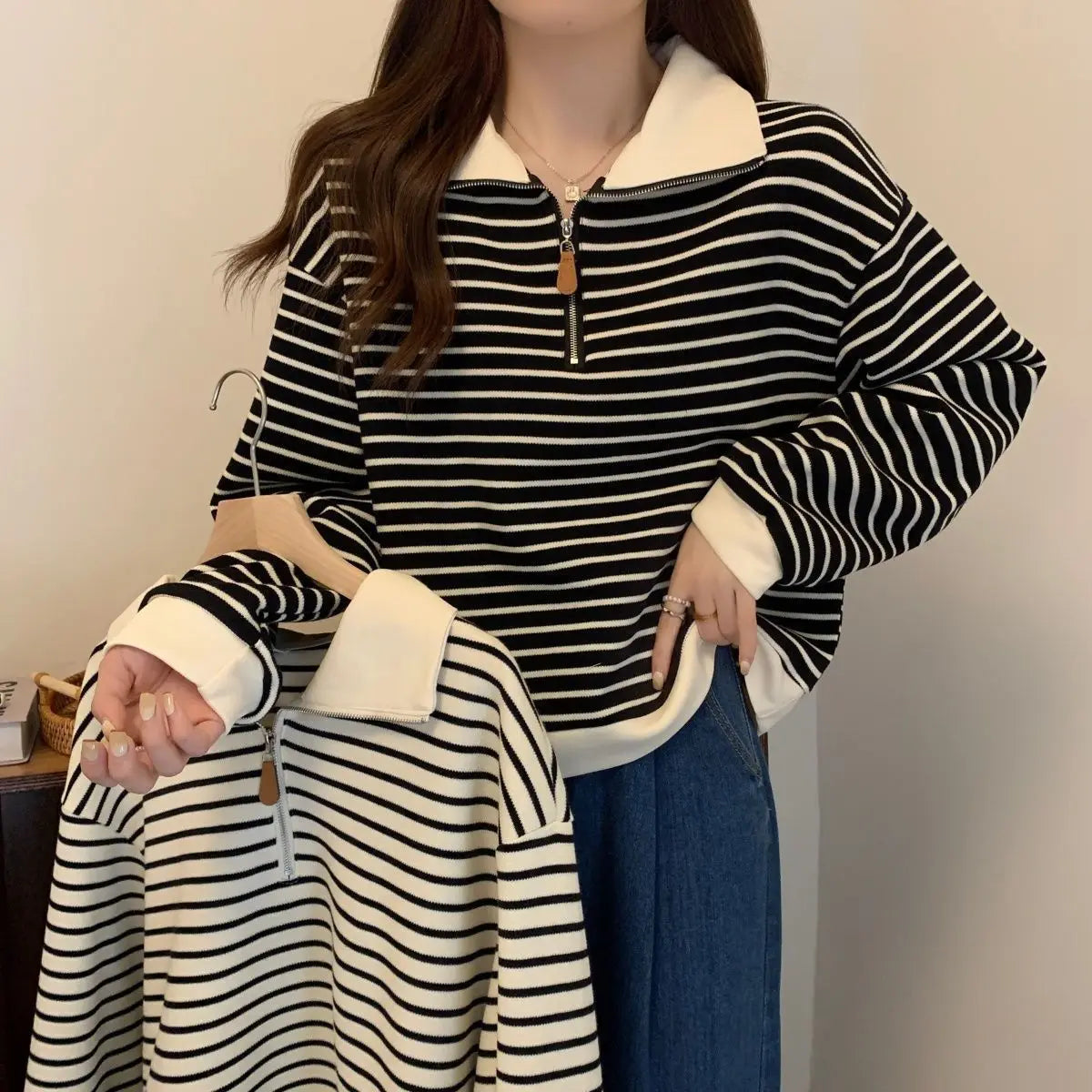 Women Striped Half Zip Sweatshirt Long Sleeve Collared Pullover Casual Fit  Fashion Oversized Streetwear Tops 2026 Tendencias BAZAARHUBO