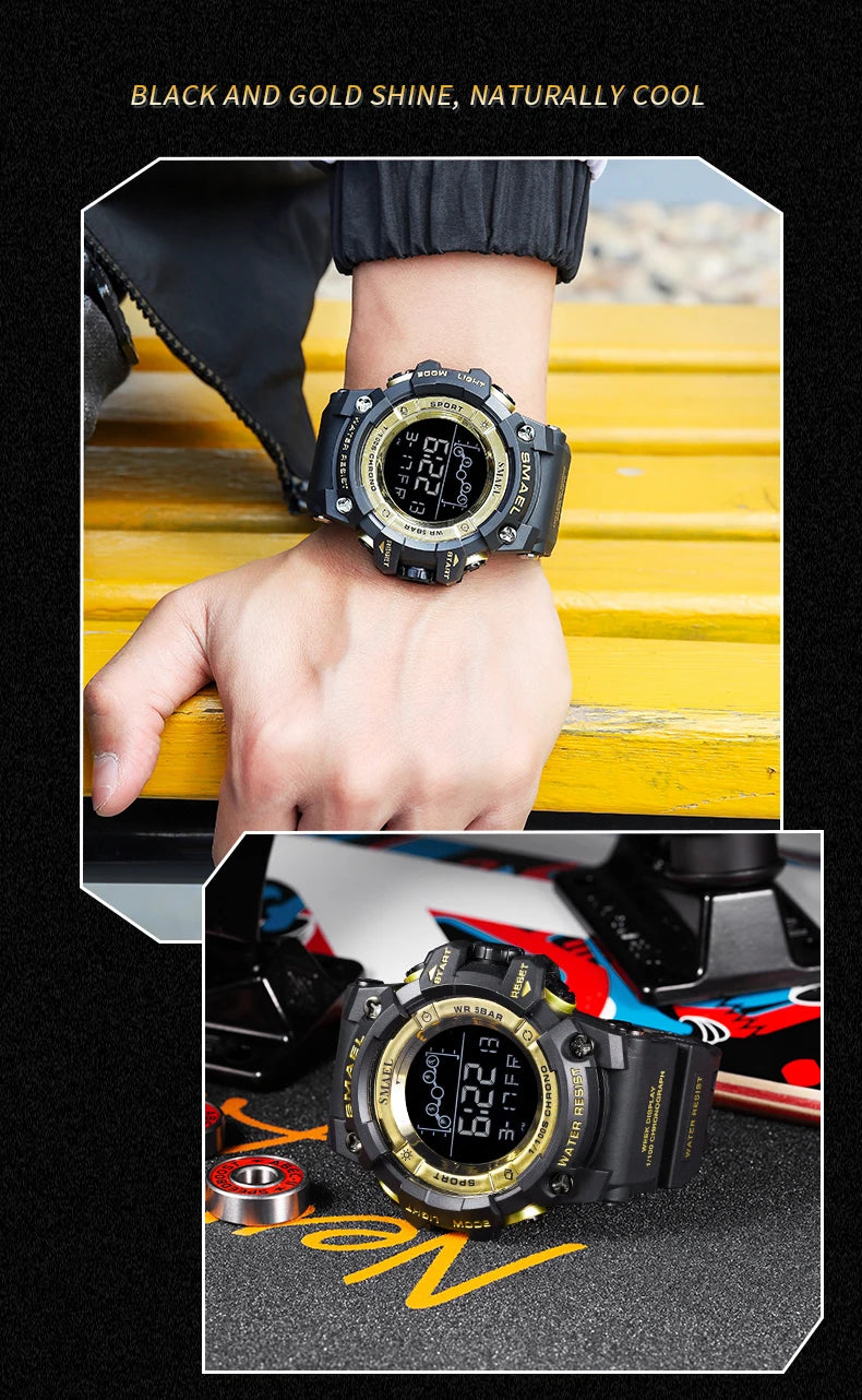 SMAEL Digital Watch LED Alarm Clock Military Watches Big Dial Digital Wristwatches 8082 Sport Watches for Men