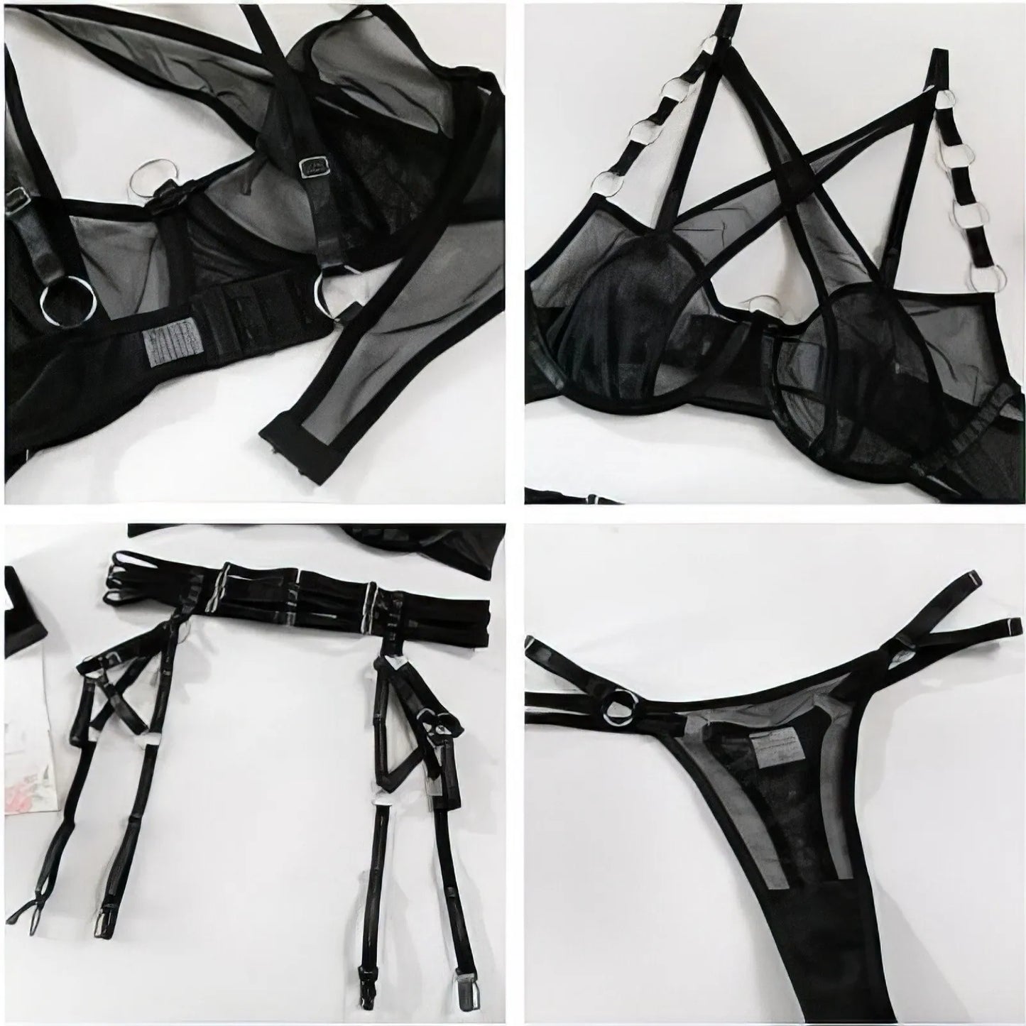 Women's sexy lingerie set sexy Underwear Garter Belt Three piece set Erotic Mesh perspective Bra + Brief Underwear Erotic SM Set