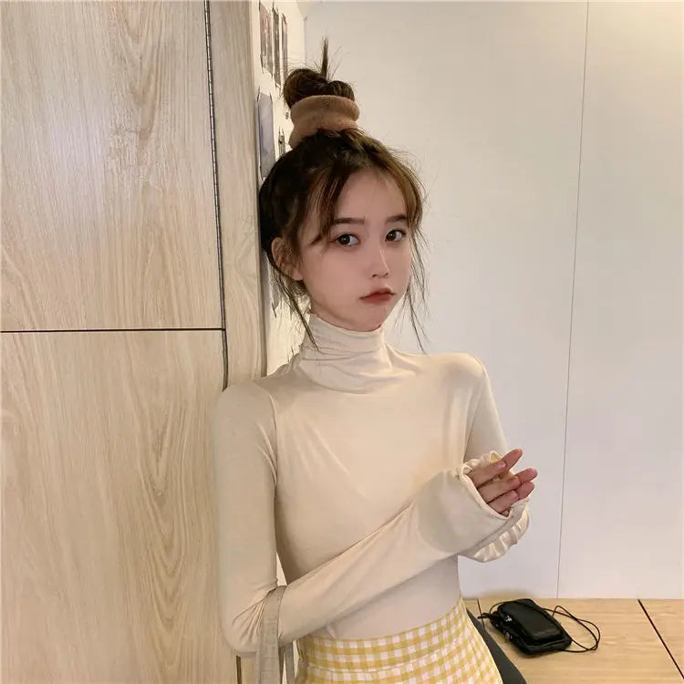 YSZWDBLX Women T-shirts Autumn Winter Modal Bottoming Shirt Warm Turtleneck Inner Wear Korean Casual Slim High Strecth Tops
