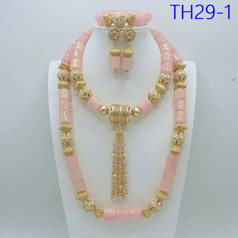 african fashion beads jewlery set bridal gold planted jewelry set Nigeria beads set
