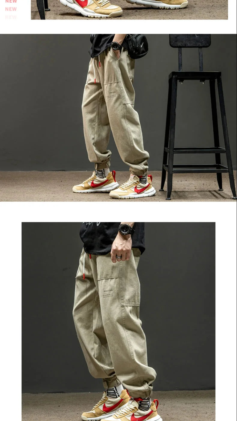 Men's Workwear Trousers Summer Sports Trendy Nine-Piece Cuffed Large Size Long Pants High Street Spring Autumn Casual Men's P...