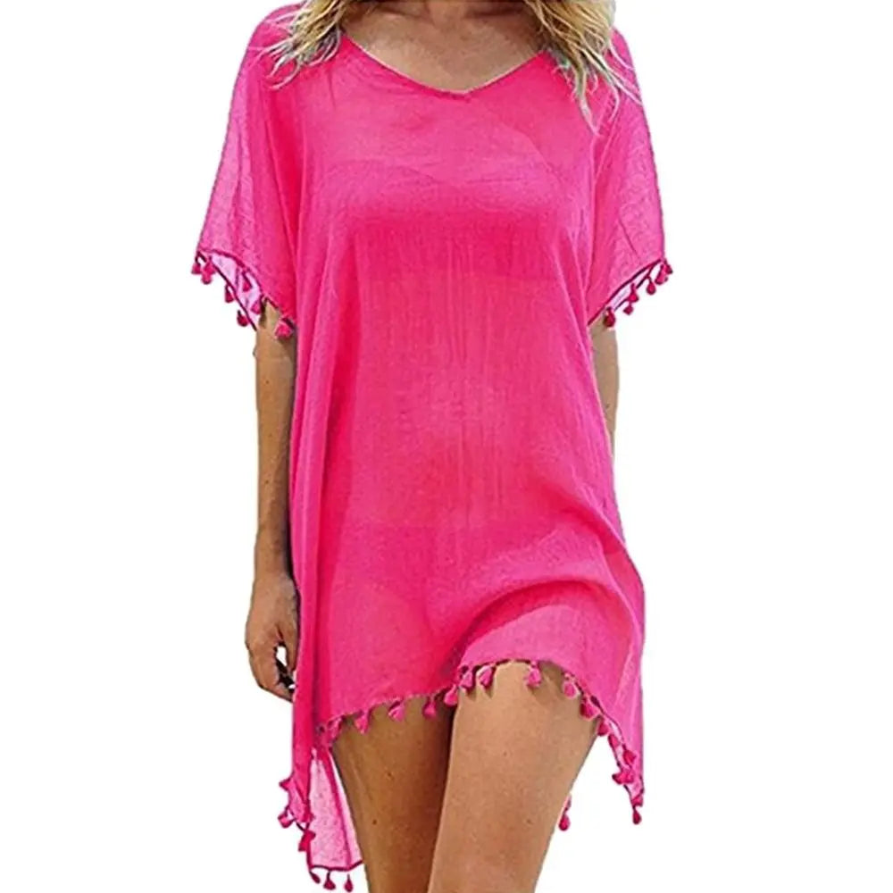 Fashion V Neck Summer Sunscreen Smock Loose Casual Beachwear Shirt Bathing Suit Vacation Swim Dress for Women