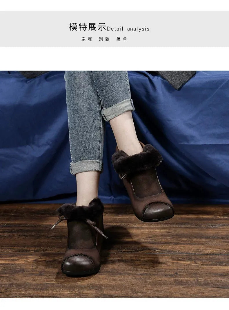 Careaymade-Genuine leather women's boots Fashion retro warm Oversized shoes cow leather Pure handmade ankle boots Casual boots