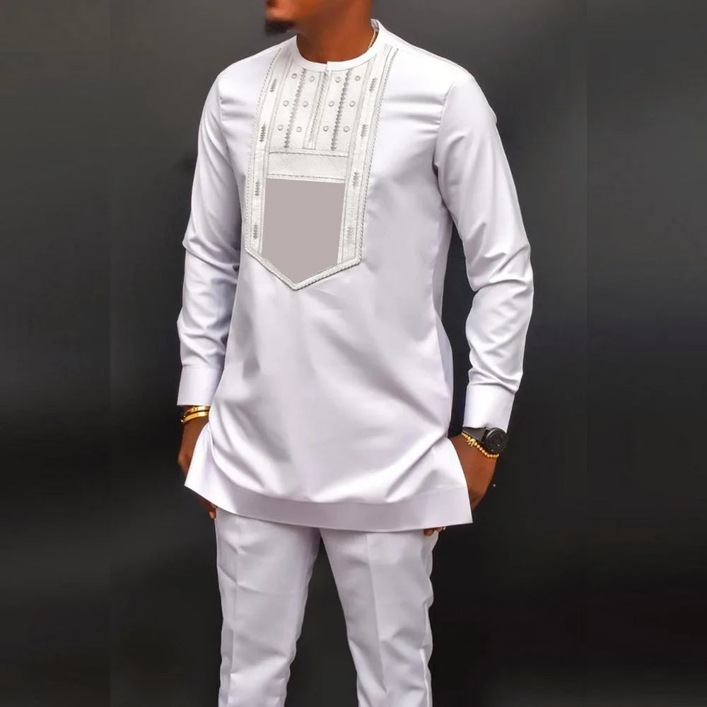 Kaftan Men's Suit African Ethnic Style Long Sleeve Embroidered Suit Men's Traditional Clothing 2-piece Suit