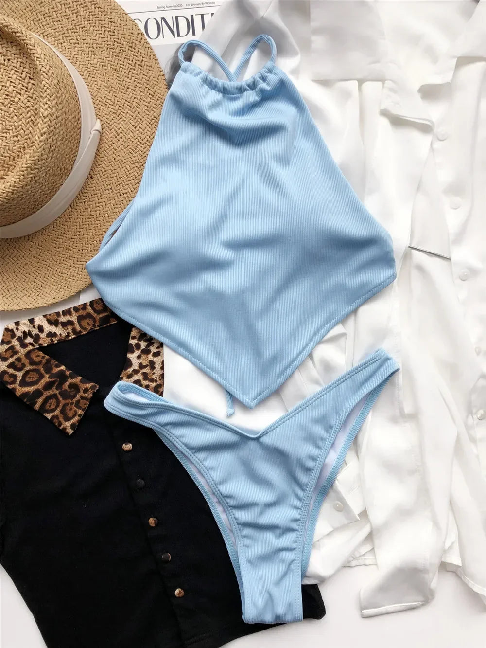 Sexy Halter Bandana Bikinis Set Swimwear Women Thong Swimsuits Backless Bathing Suit Bikini Mujer Swim Wear Biquini Summer