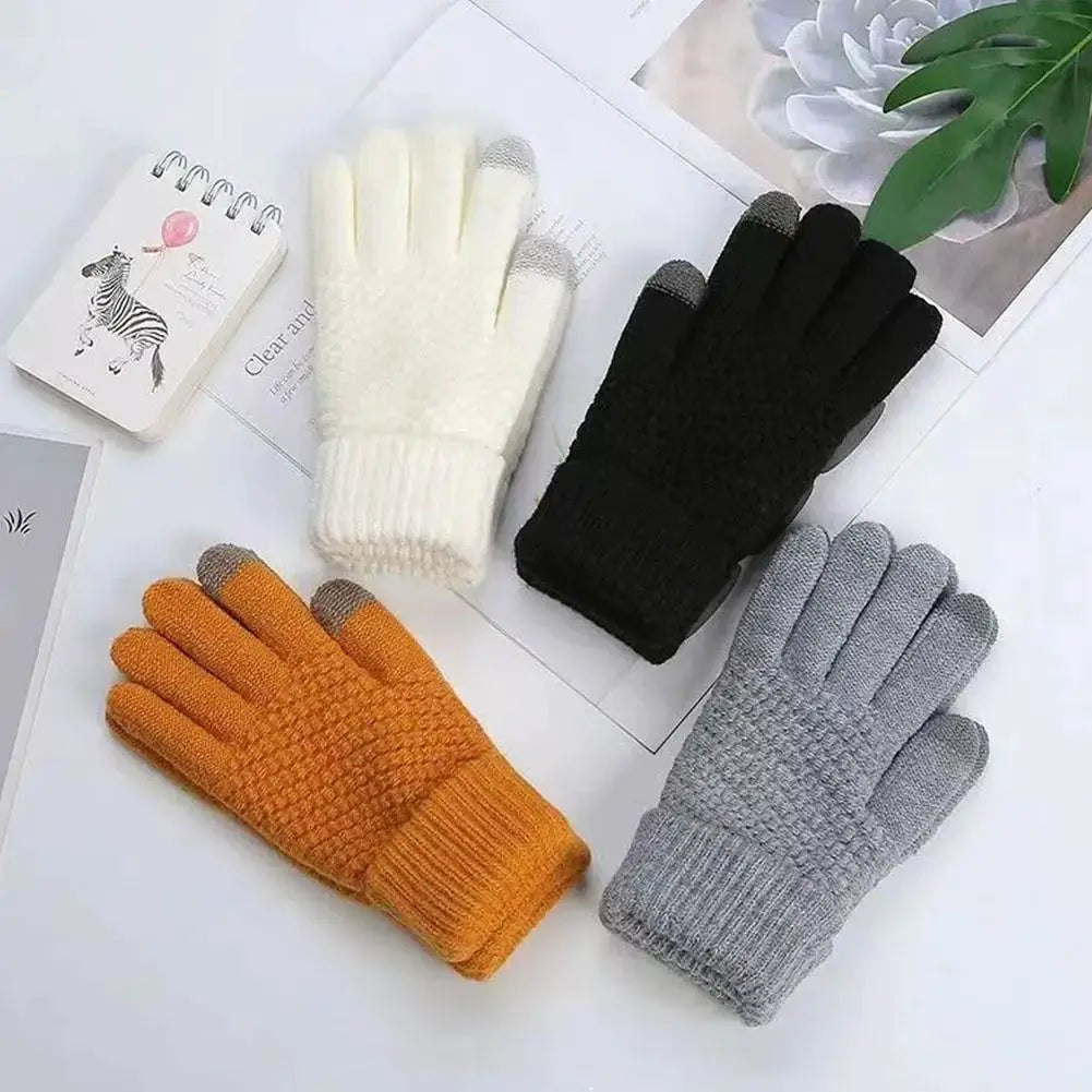 Women Men Warm Winter Touch Screen Gloves Stretch Classical Knit Mittens Wool Full Finger Outdoor Cycling Driving Glove BAZAARHUBO