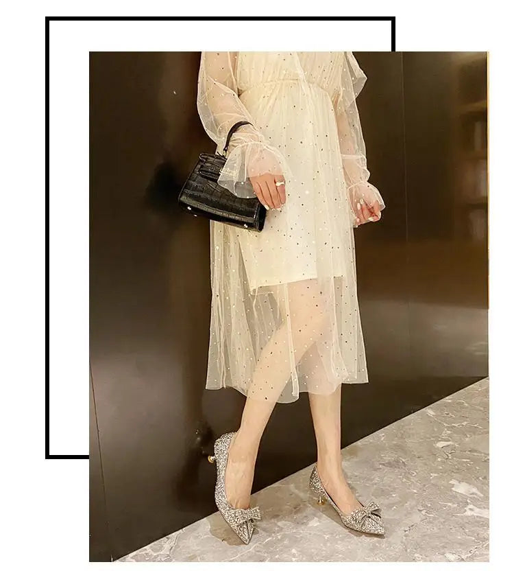 Women's Summer Footwear Stilito Rhinestone Shoes for Woman 2025 with Wedding Bride Genuine Mark Chic and Elegant A Comfortable E