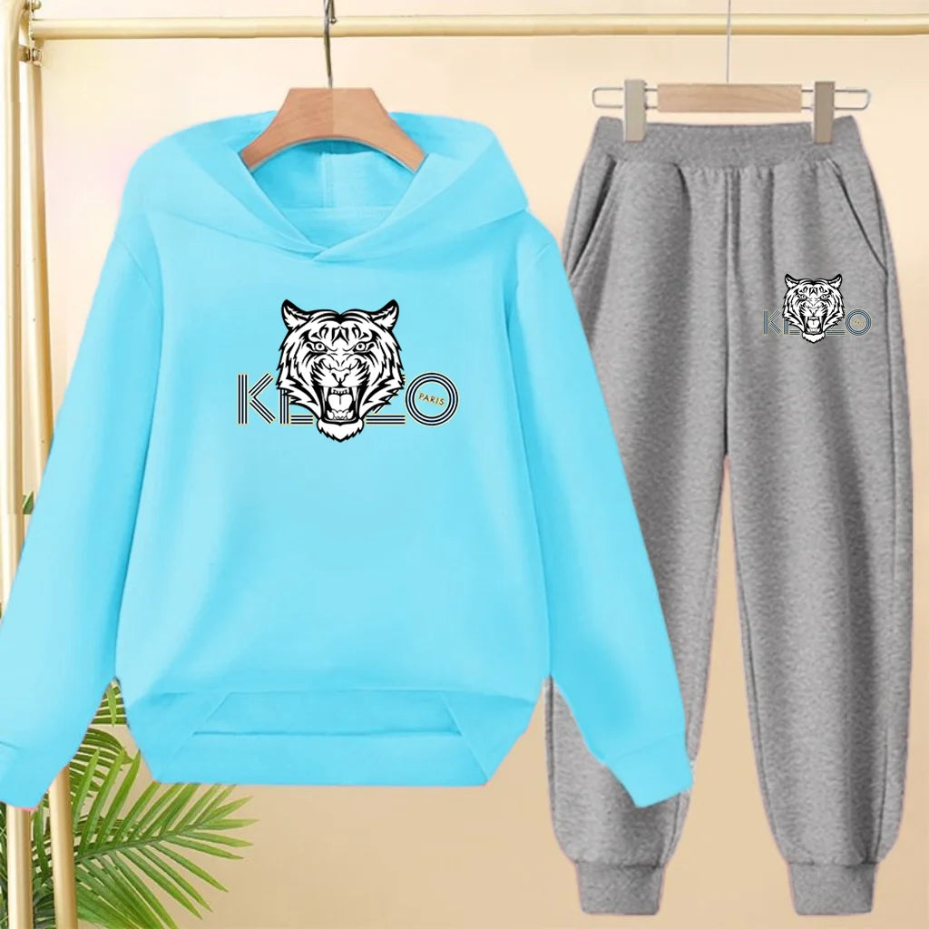 Children's 3-12Yrs Tiger print Pullover Hoodie Boys Girls Toddler Sweatshirt+Trousers Casual Fashion Charming Sports Jogging Set