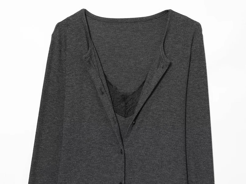 MUJER Lace Cropped Jacket Women Tops Vintage Knit Demi-season Jackets for Women Button up Women's Coats Office Knitted Cardigan