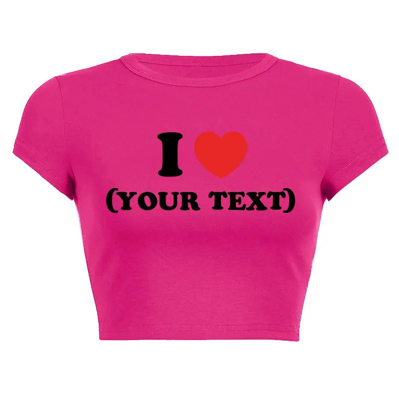 DIY Customize Your Text Couple Summer Casual Short Sleeve O Neck Cropped Navel Women Crop Tops Soft Bodycon Fashion Tees Blouse