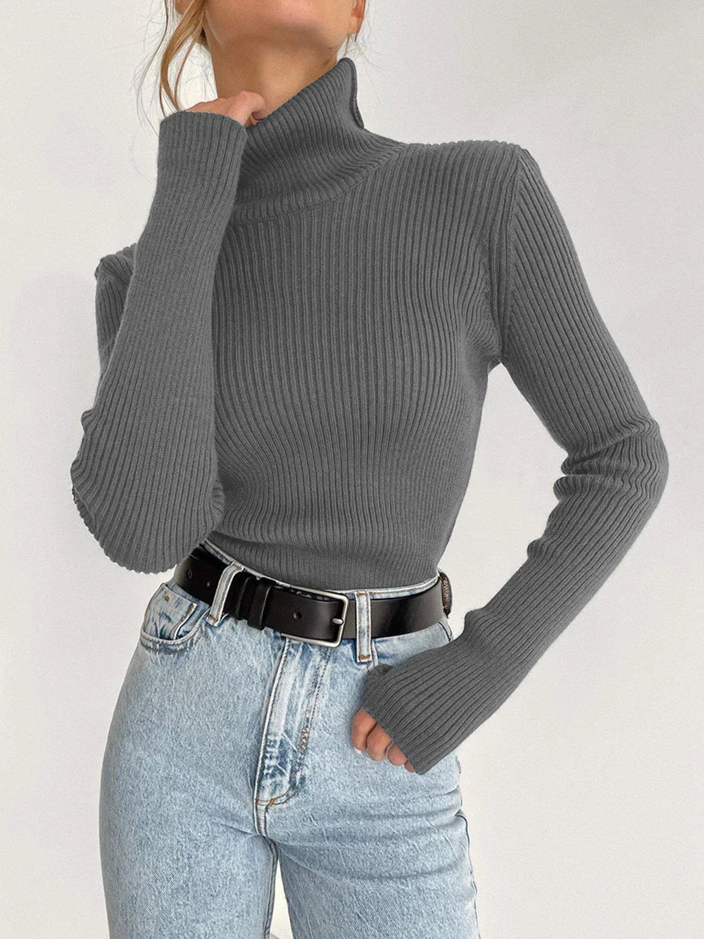 AOSSVIAO 2026 Basic Mock Neck Ribbed Sweaters for Women Cute Sexy Knitted Autumn Winter Warm Fitted Fashion Pullover Sweater