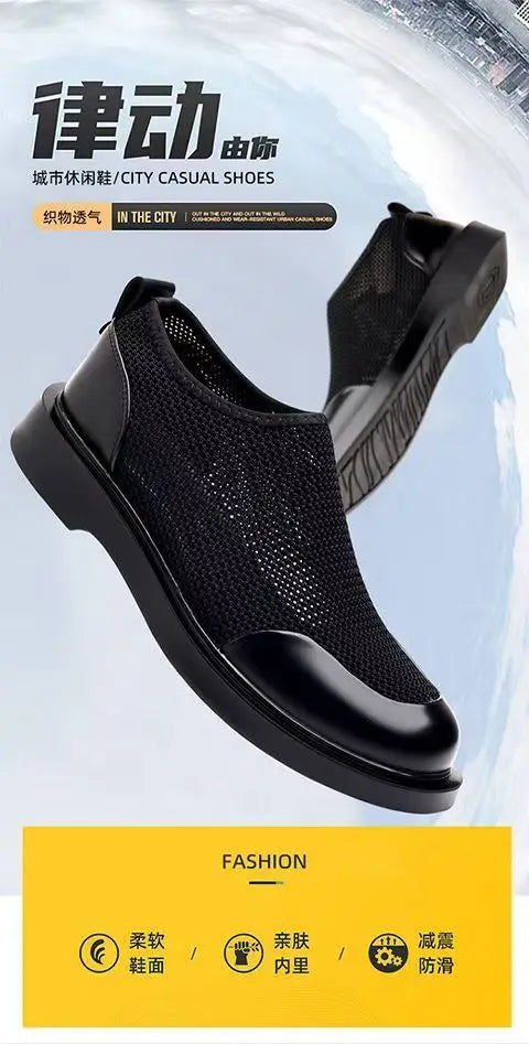 New Men's Summer Fashionable Large Casual Leather Shoes Breathable Mesh UK Versatile Business Simple Design