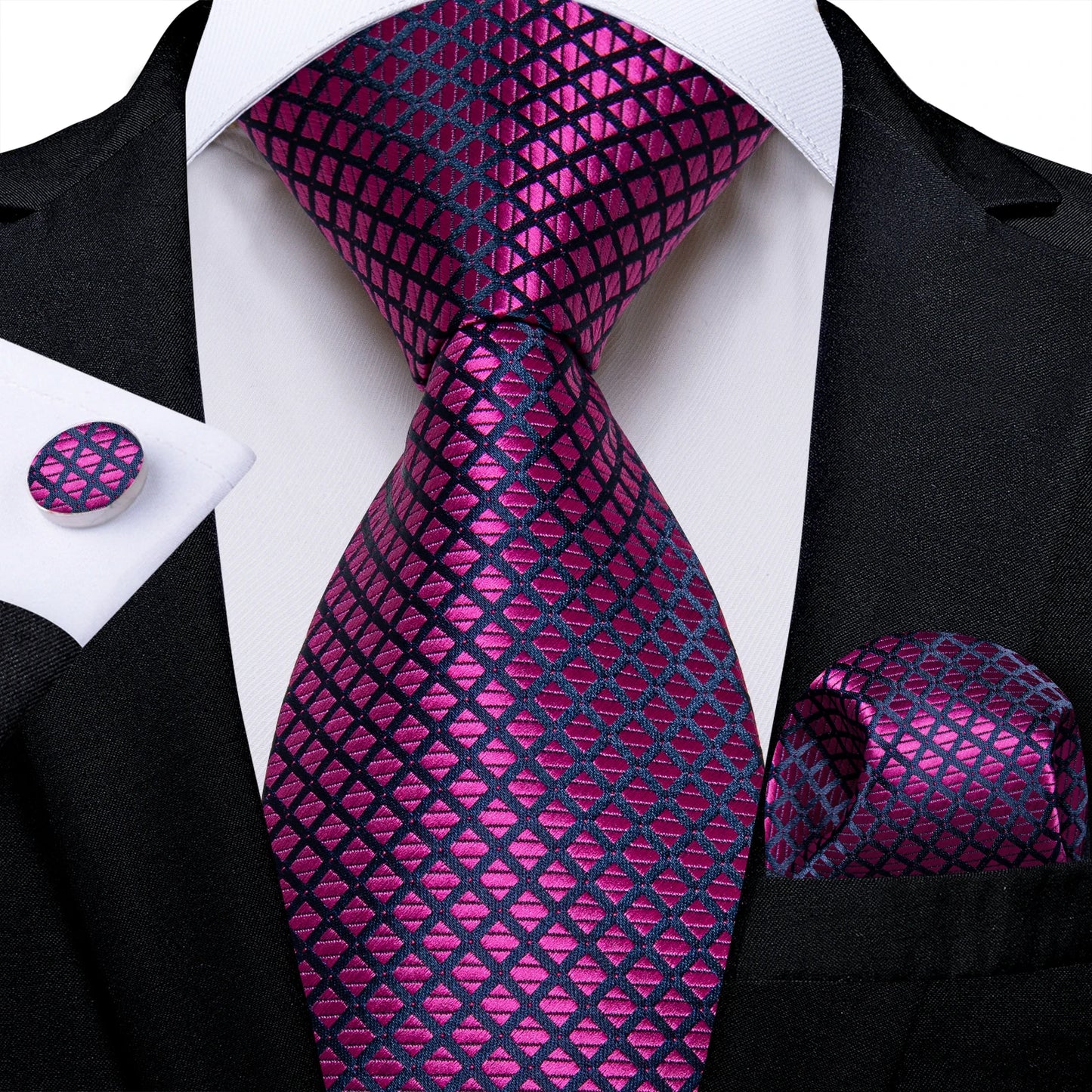 Dark Red Plaid Silk Ties for Men Classic 8cm Business Wedding Party Accessories Pocket Square Cufflinks Gift DiBanGu Dropship BAZAARHUBO