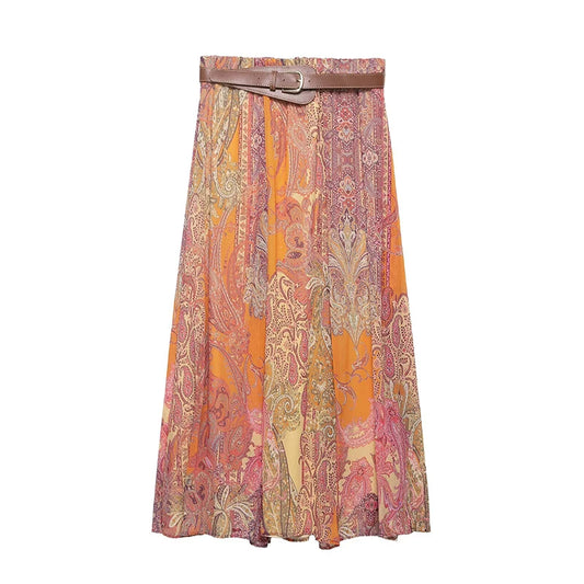 Women Fashion Print Midi Skirt Summer Women High Waist Long Skirts Casual Women's Skirts