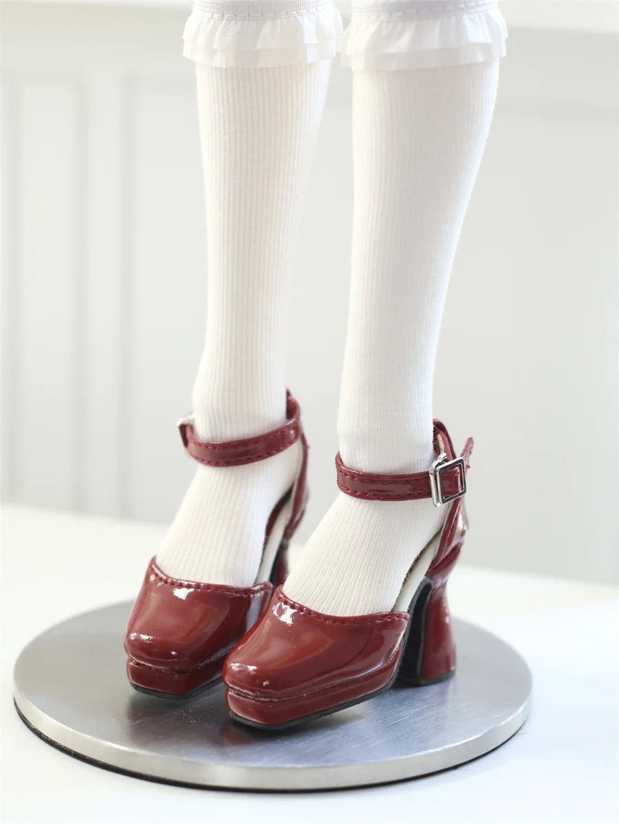 BJD Doll Shoes Toys GL/DFH 1/4 Girls High Heels Square Toe Pink White Black Soft Silk Elegant Glossy Leather Doll Accessories