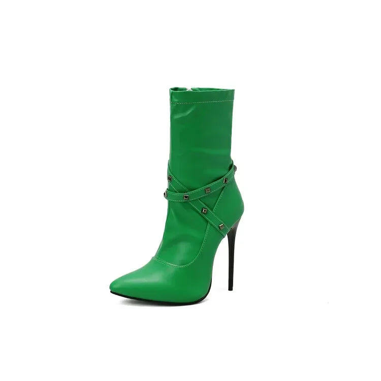 Autumn winter British style fashion high-heeled women's boots pointed toe Rivets party women's shoes high 12cm plus size 34-48