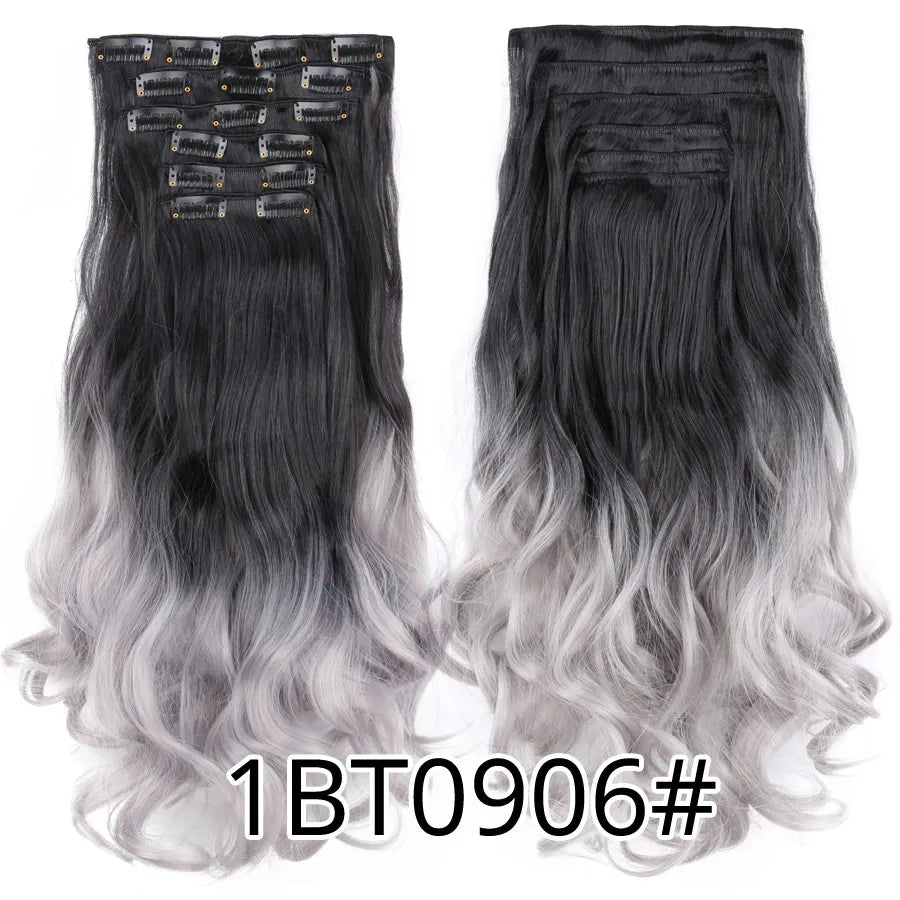 22 Inches Synthetic Long Straight Hairstyle 16 Clips 6Pcs/Set Hair Extensions Blonde Black Hairpieces Heat Resistant For Women