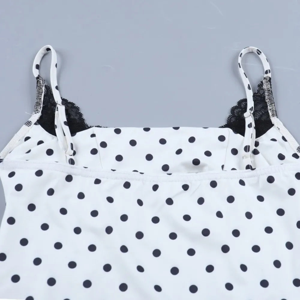 New Lace Splicing Lace Camisole Top Polka Dot Sleeveless Design Polka Dot Top Trendy Slim Fit Top Y2K Fashion