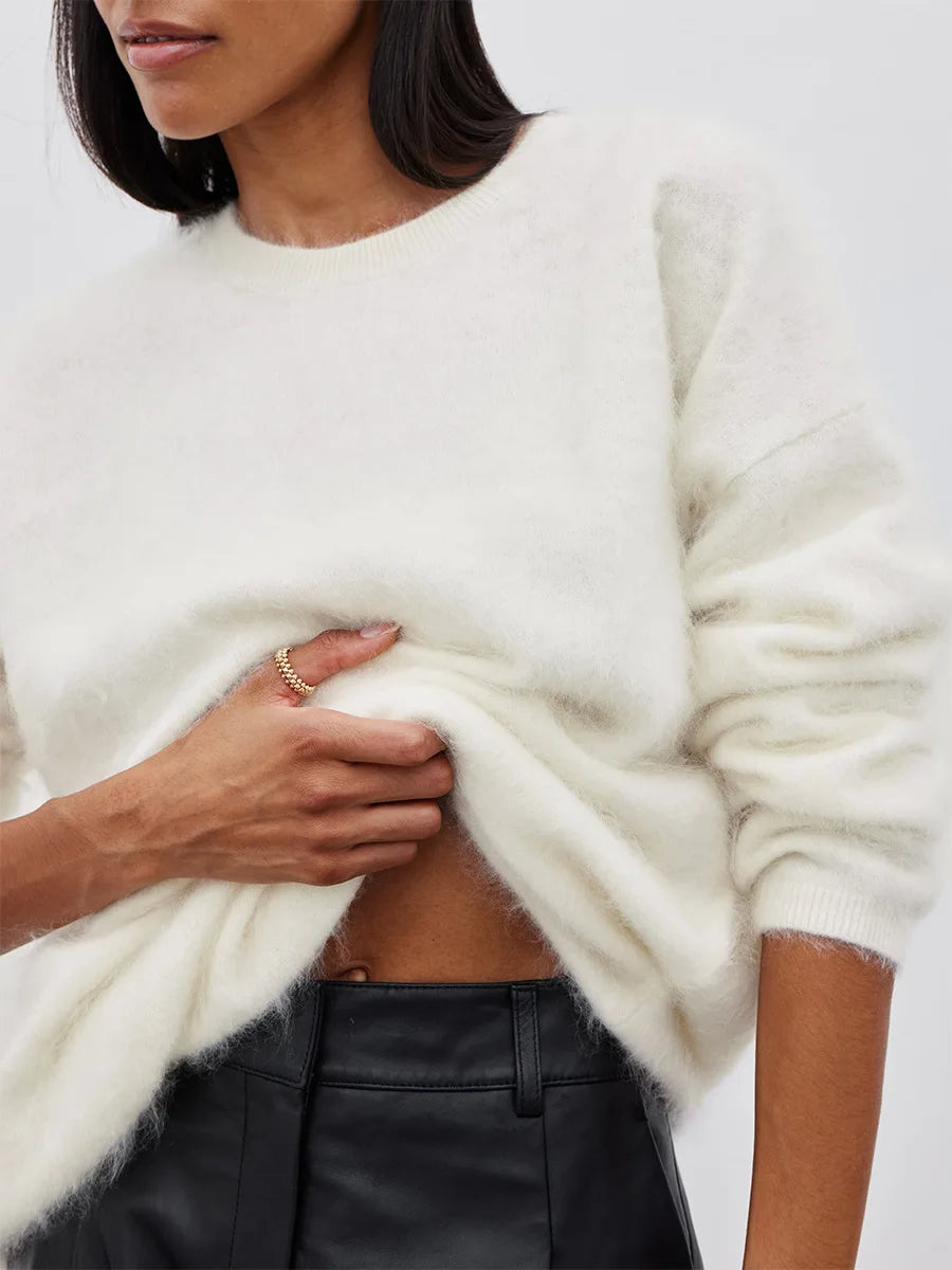 Blubelle Women's Autumn Winter Solid Color Knit Sweater O-Neck Long Sleeve Loose Fit Casual Relaxed Fashion Pullovers