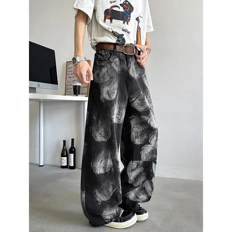 Straight Loose Fit Printed Streetwear Jeans Unisex Urban Fashion Trendy Casual Denim Pants mens Hip Hop Oversized Comfort 2023