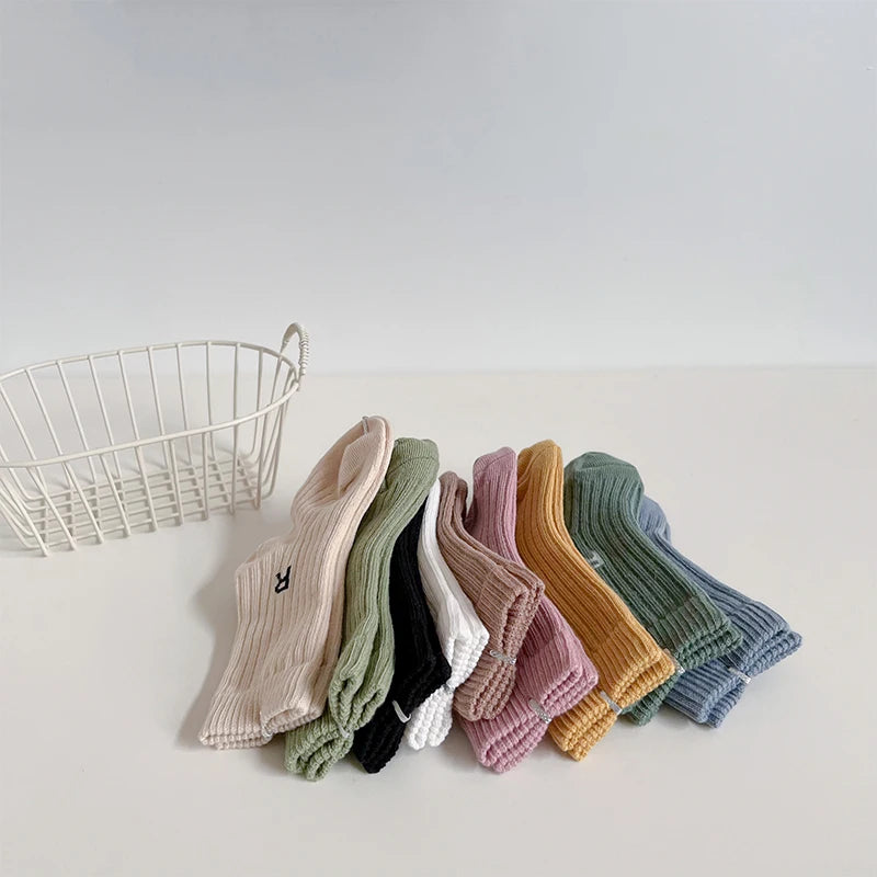 Korean Fashion Letter Socks Baby Boys Girls Breathable Soft Socks Infant Toddler Children Kids Casual Sport Socks 0-6years Old
