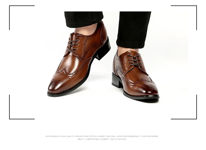 High Quality Genuine Leather Brogue Men Elevator Shoes 6CM Height Increase Oxford Men Formal Dress Shoes Business Office Wedding