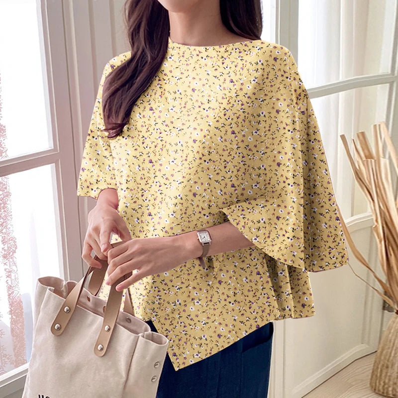 ZANZEA Women Fashion Blouse Chic 3/4 Sleeve Ruffle Hem Top Shirt 2025 Summer Round Neck Loose Blusa Elegant Irregular Work Tunic