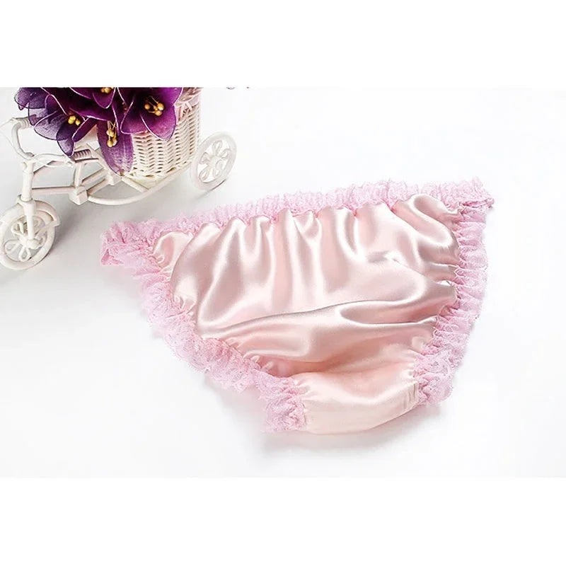 2pcs/lot Lace bikini 100% silk panties sexy breathable mulberry silk lady briefs comfortable low waist