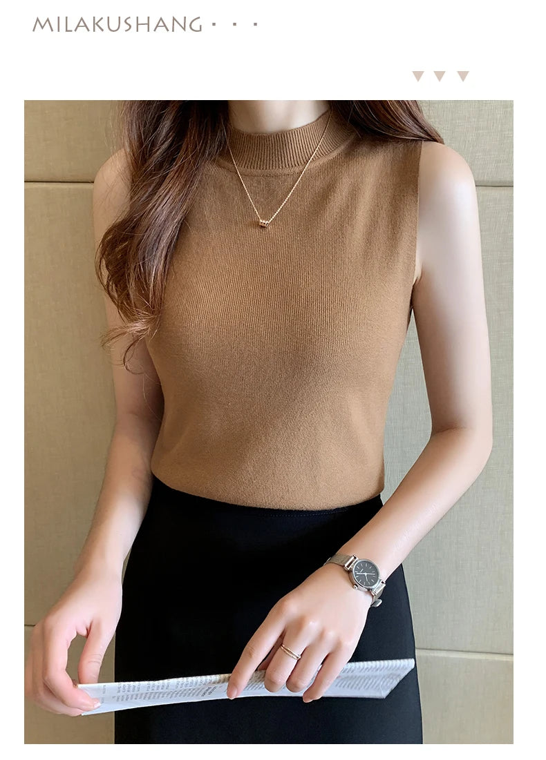 AOSSVIAO 2026 Summer Versatile Knit Sleeveless Tops Women Basic Solid Tank Tops Casual O-neck Slim Thin Tees Female Tops Vest