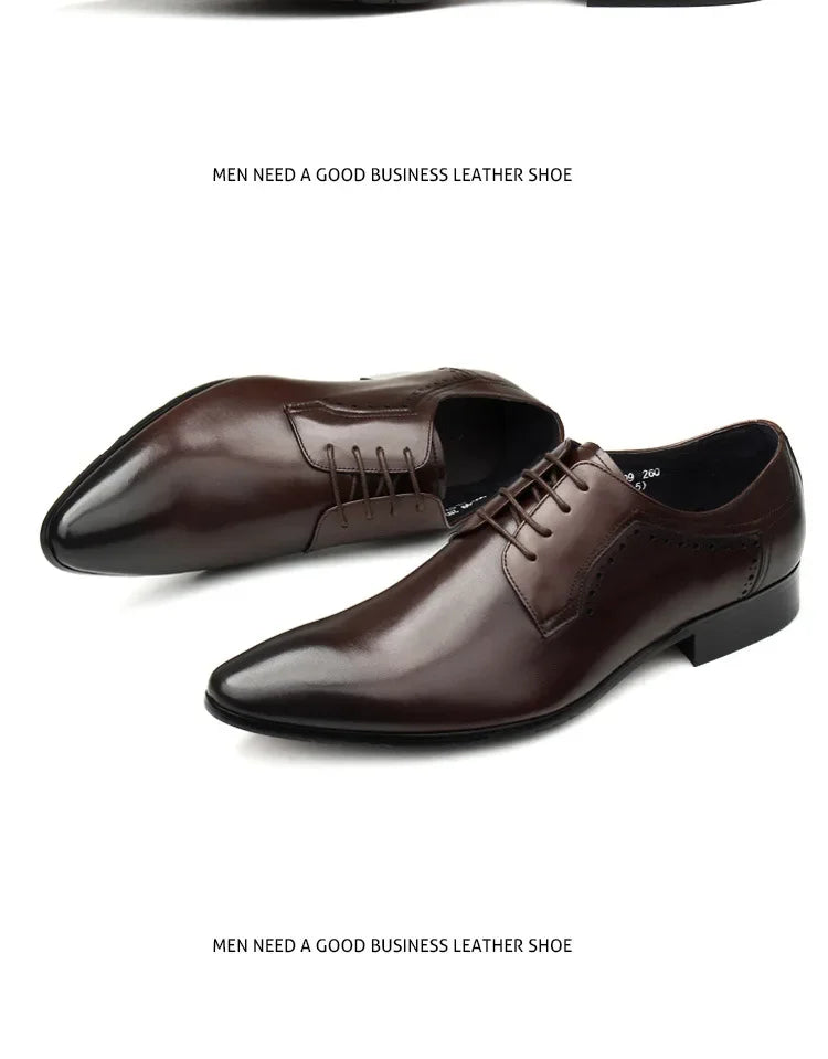 Leather shoes for men, lace up shoes for men, pointy, leather, high-end wedding, dress, Oxford, Lefu shoes, large, British style