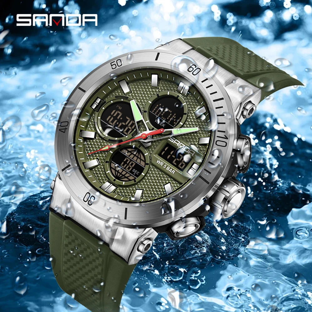 Fashion SANDA 2025 Top Brand 6191 Men New Countdown Stopwatch Waterproof Light Electronic Alarm Clock Time Led Digital Watches