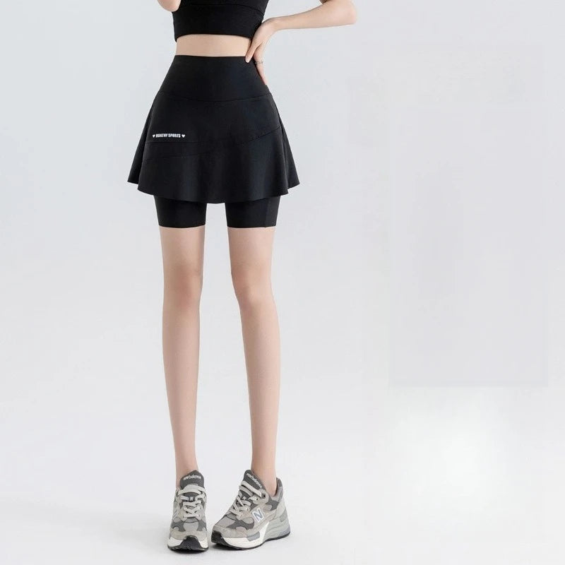 Fake Two Short Skirt Pants with Summer Pockets Crotch Half Skirt for Women High Waisted Oversized Quick Drying Sports Yoga Pants