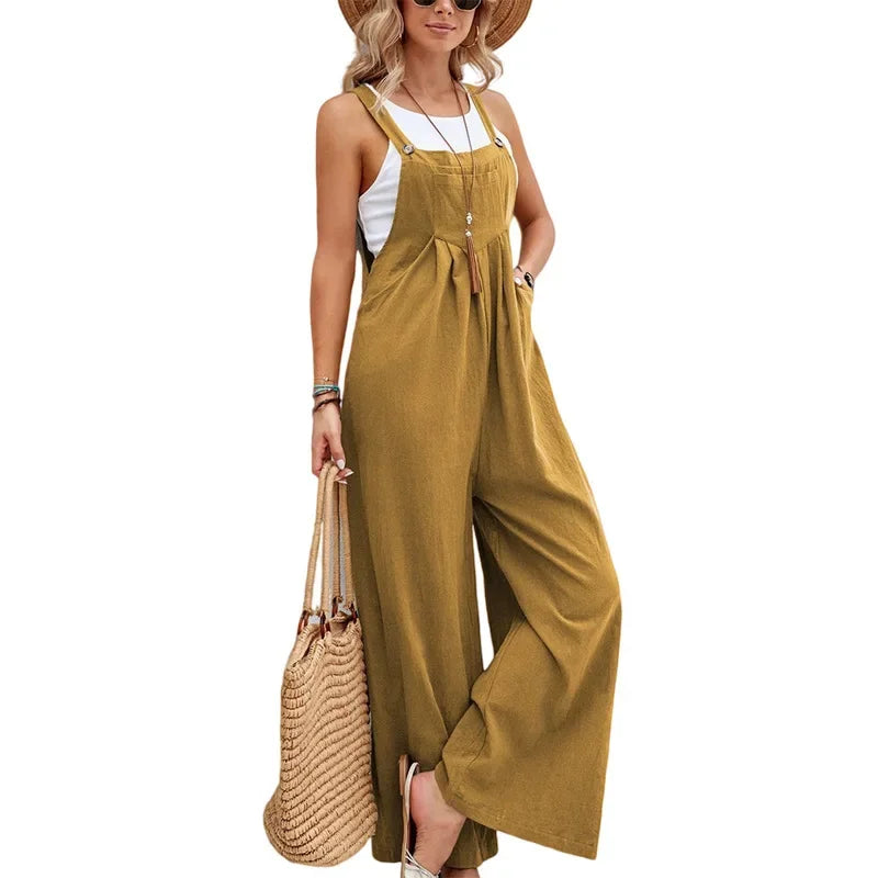 Women Summer Autumn Casual Straps Jumpsuits Elegant High Waist Wide Leg Trousers Harajuku Sleeveless Rompers Streetwear Overalls