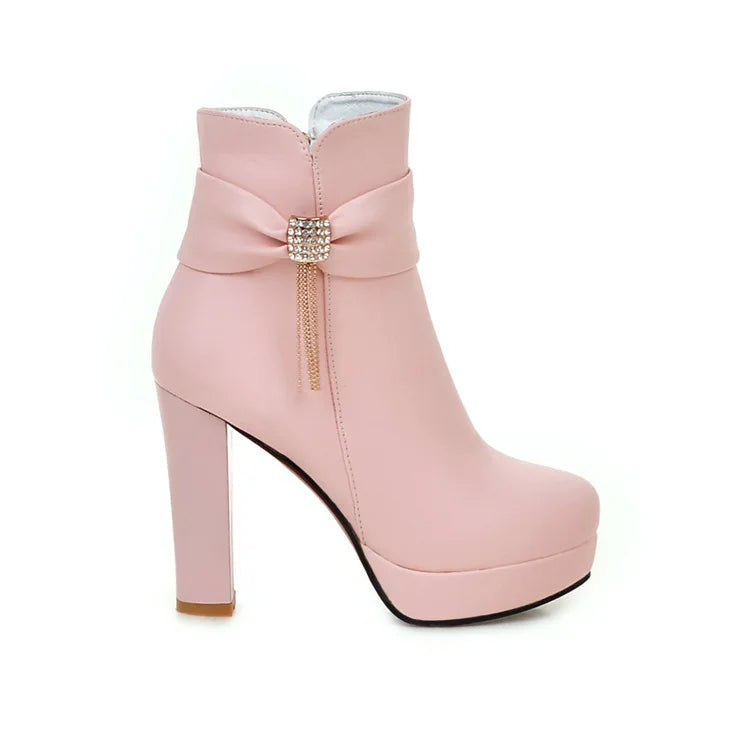Brand Ankle Boots For Women Platform Fashion High Heel Short Boot Large Size Zipper Autumn Winter Black White Pink Women Shoes