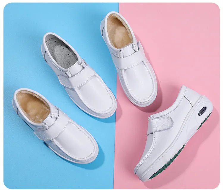 STRONGSHEN Women Platform Wedges Casual White Shoes Soft Nurse Work Shoes Hollow Out Breathable Comfort Non-slip Nursing Shoes