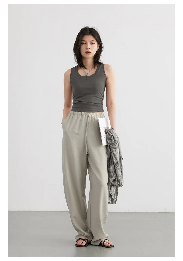 CHIC VEN Women Tanks New Solid Color Tees U-neck Pleated Vest Suspender Sleeveless Slim Female Top Spring Summer 2024