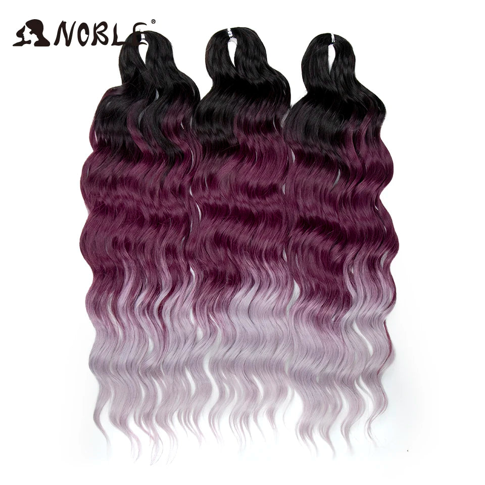 Noble 24 Inch Synthetic Hair Water Wave Braiding Hair Extensions Ombre Rainbow color Deep Wave Curl Twist Crochet Hair Extension