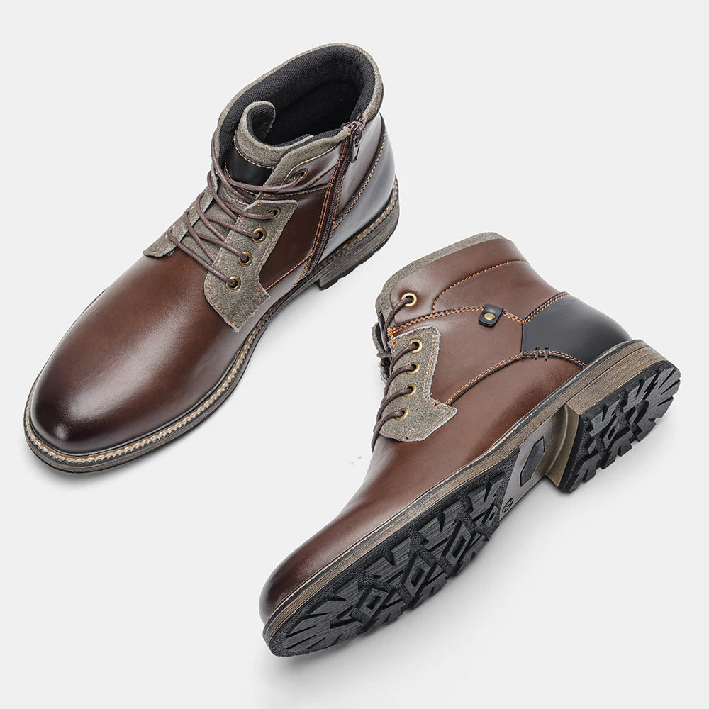 Dark Brown Men boots Spring British Style Leather Boots Retro Men Ankle Boots
