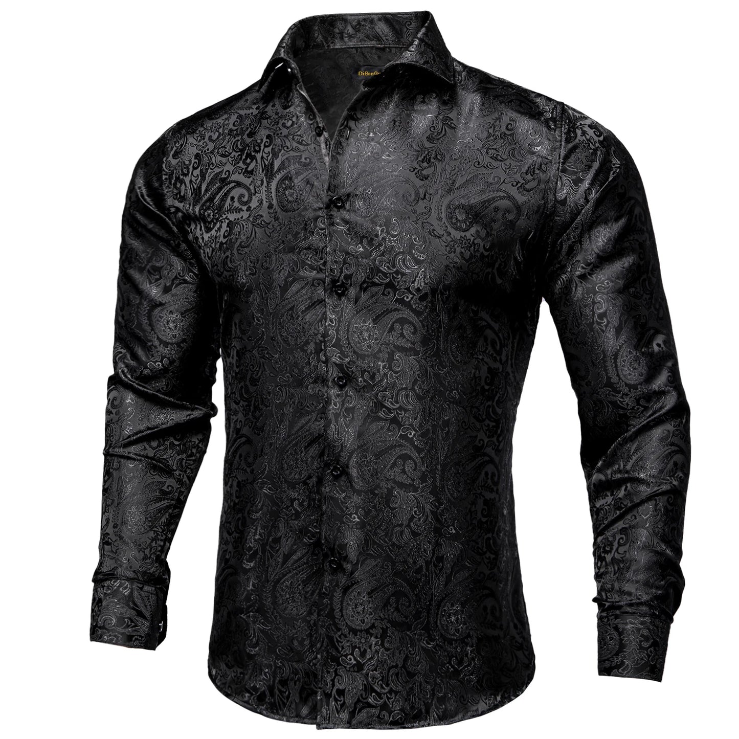 Luxury Purple Paisley Polyester Shirts for Men Long Sleeve Wedding Prom Men Clothing Button Down Collar Social Dress Shirt