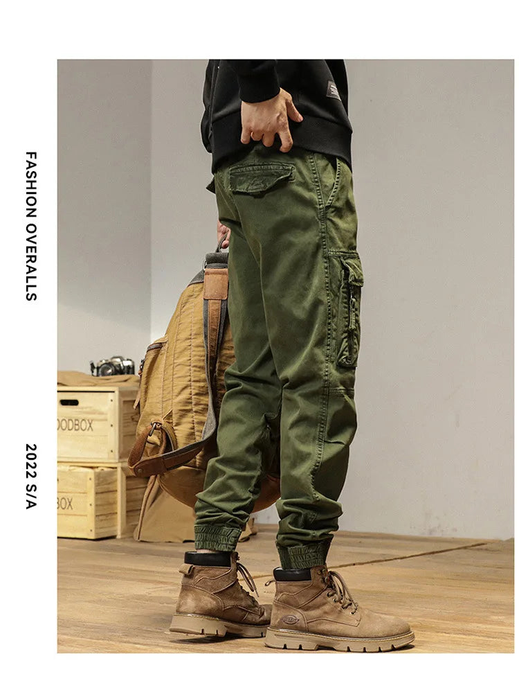 The new men's American retro sporty design in 2025 features multi-pocket, versatile drawstring work pants and stretch trousers