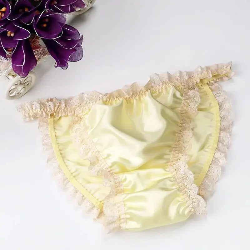 2pcs/lot Lace bikini 100% silk panties sexy breathable mulberry silk lady briefs comfortable low waist