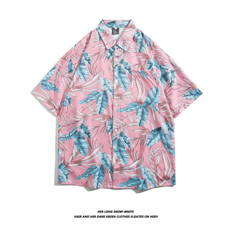 Men's Hawaiian Polyester Summer Short Sleeve Shirt Tropical Leaf 3D Pattern Printing Beach Male Shirts Casual Blouse For Men