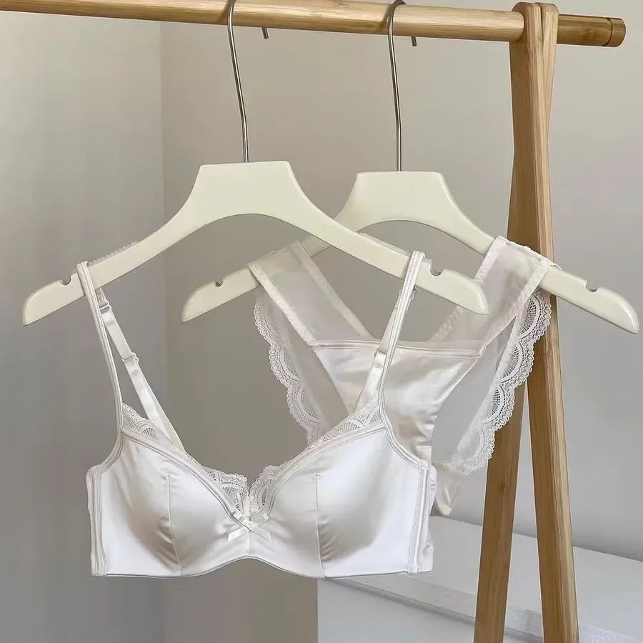 French Women's Lace Seamless Underwear Women's Thin Summer Sexy Lace Satin Anti-sagging Push-up Bra Set Underwear Women Set