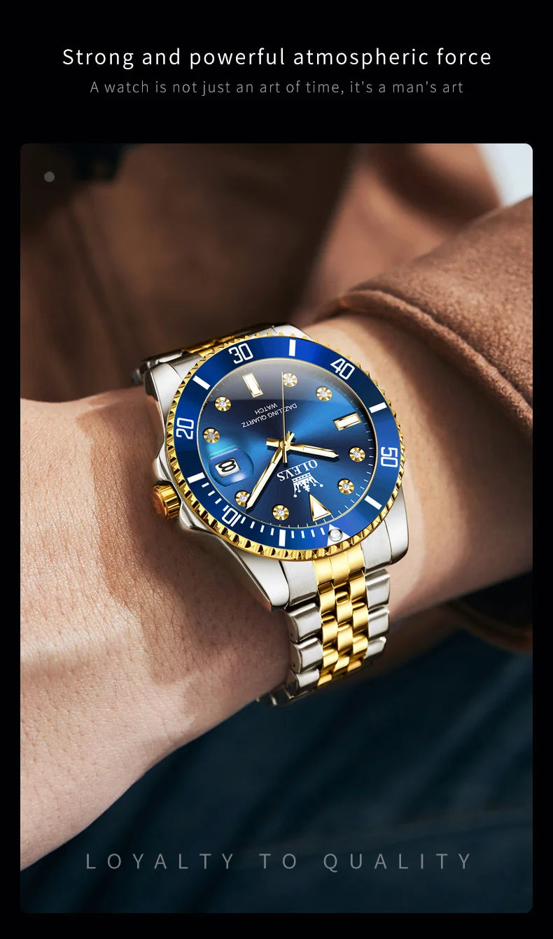 OLEVS Men's Watches Luxury Brand One-Way Timing Rotation Bezel Analog Original Quartz Watch for Men Submarine Series Wristwatch