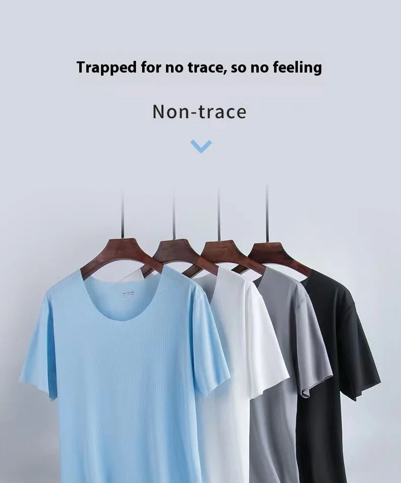 Men's Summer Loungewear Set: Ice-Silk Pajamas, Modal Seamless Round-Neck Lightweight Short-Sleeve T-Shirt, Men's Summer Clothing