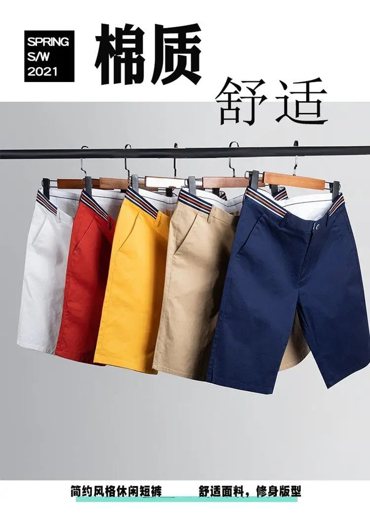 Mens Summer Casual Shorts Solid Color Business Casual Elastic Five Quarter Pants Cotton Breathable Workwear Shorts Men Clothing