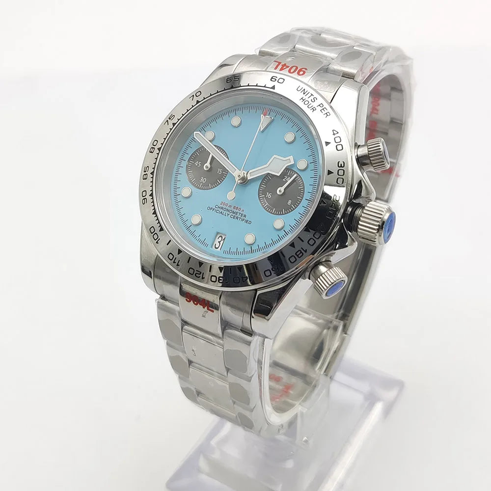 39mm VK64 Quartz Chronograph Men's Watch Sapphire Glass Waterproof Sport quartz watches Stainless Steel Strap Reloj Hombre
