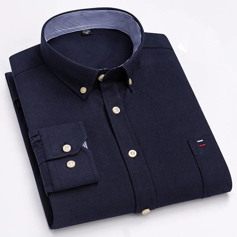 Men's Classic Plaid Oxford Long Sleeve Shirts Pocket 100% Cotton Business Casual Formal Standard Fit Workwear Button Down Shirts